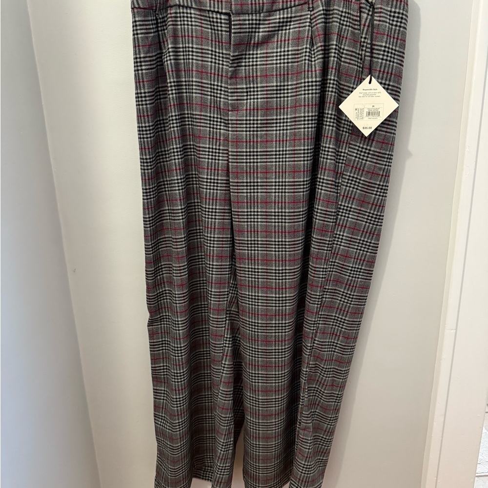 Ava & Viv Women's Plaid Wide Leg Pants - Gray, Black and Red